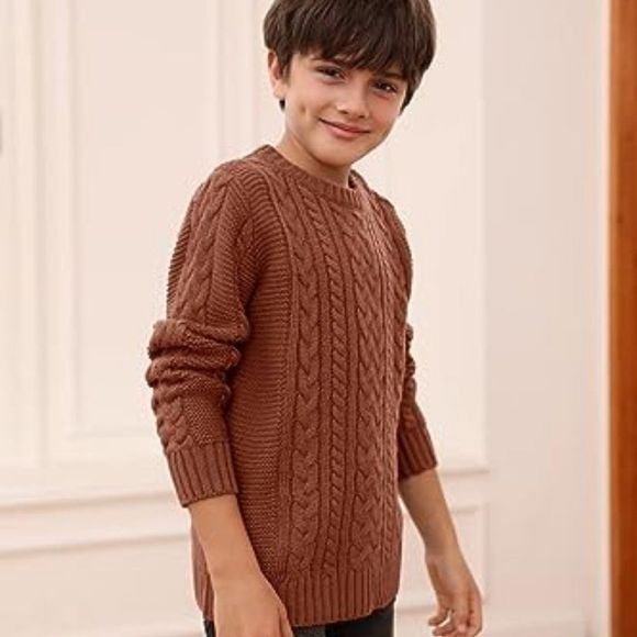 Toddler Crew Neck Sweater Little Kids Long Sleeve Knitted Pullover Sweater Tops - Picture 4 of 4